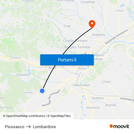 Piossasco to Lombardore map