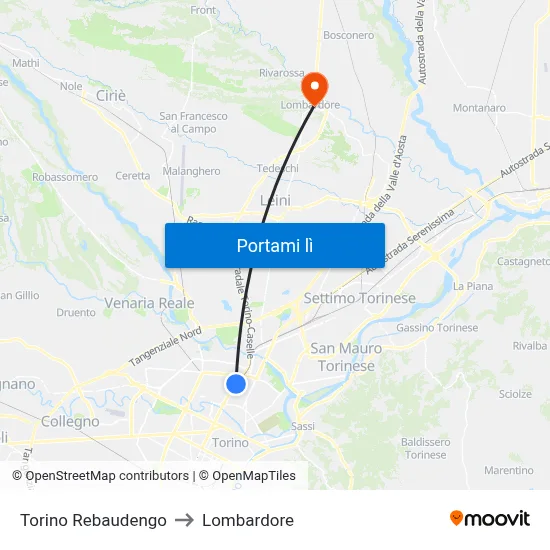 Torino Rebaudengo to Lombardore map
