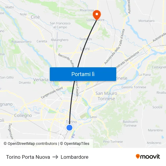 Torino Porta Nuova to Lombardore map