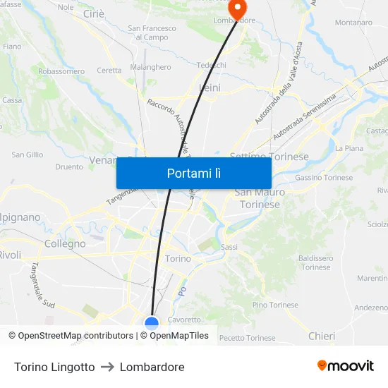 Torino Lingotto to Lombardore map