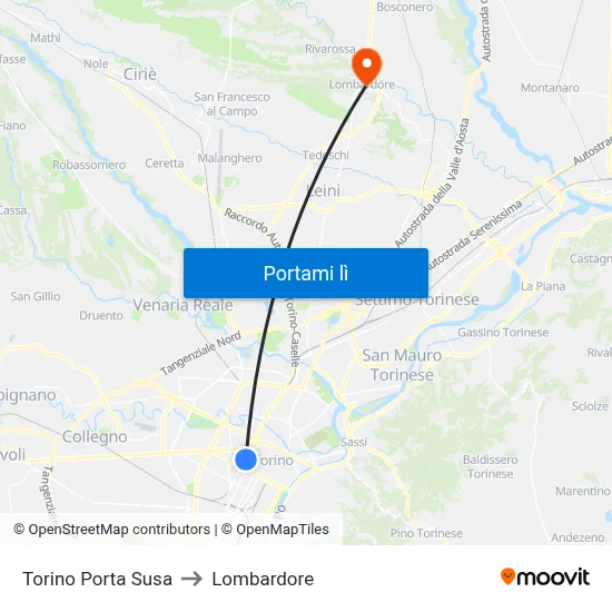 Torino Porta Susa to Lombardore map