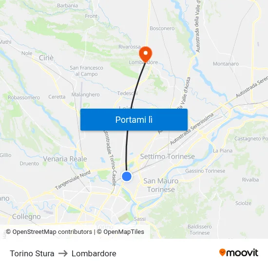 Torino Stura to Lombardore map