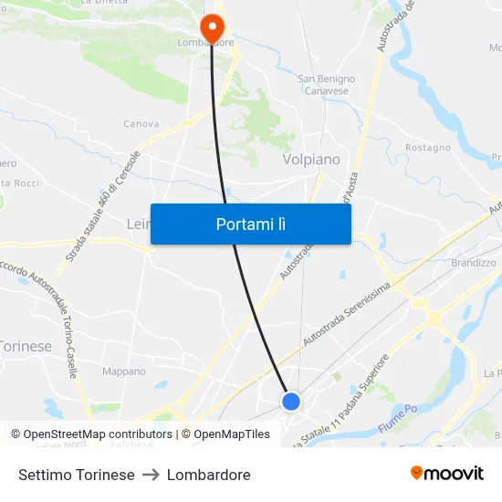 Settimo Torinese to Lombardore map