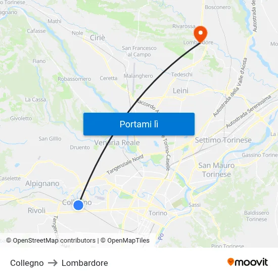 Collegno to Lombardore map