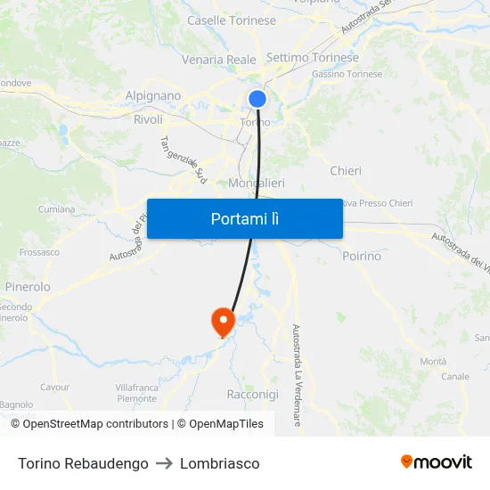 Torino Rebaudengo to Lombriasco map