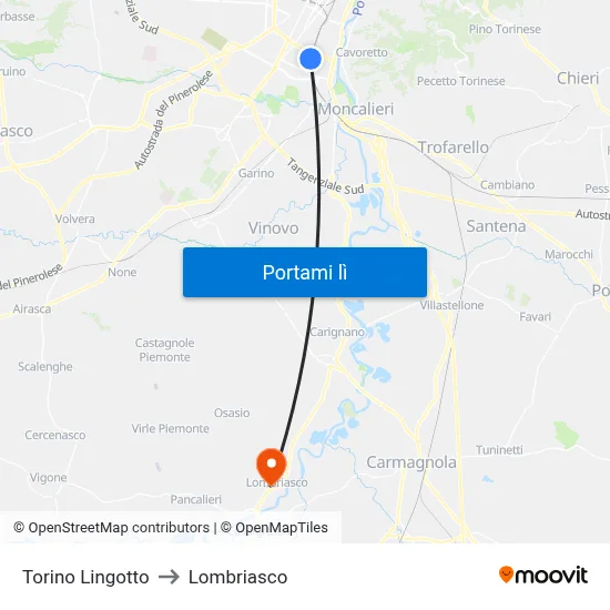 Torino Lingotto to Lombriasco map