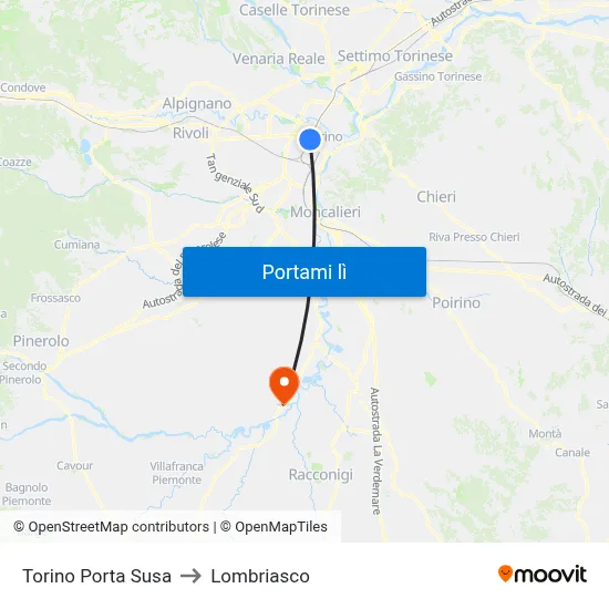 Torino Porta Susa to Lombriasco map
