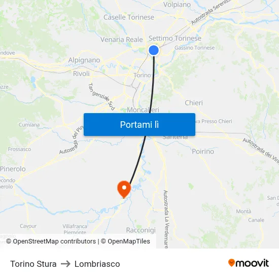 Torino Stura to Lombriasco map