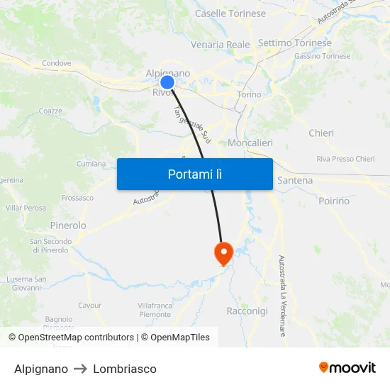 Alpignano to Lombriasco map