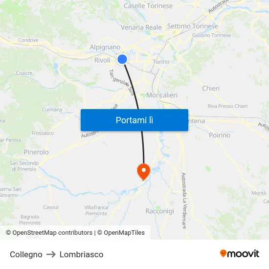 Collegno to Lombriasco map