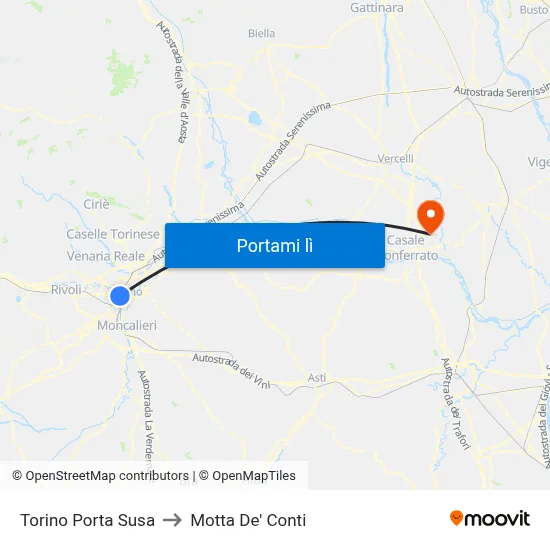 Torino Porta Susa to Motta De' Conti map