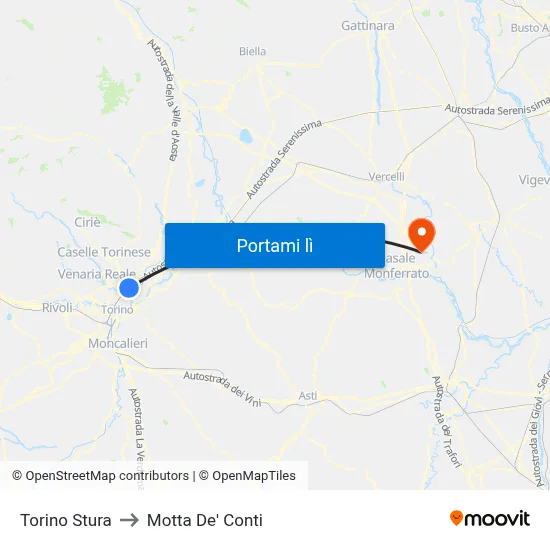 Torino Stura to Motta De' Conti map