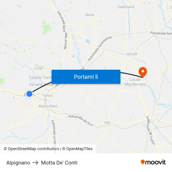Alpignano to Motta De' Conti map