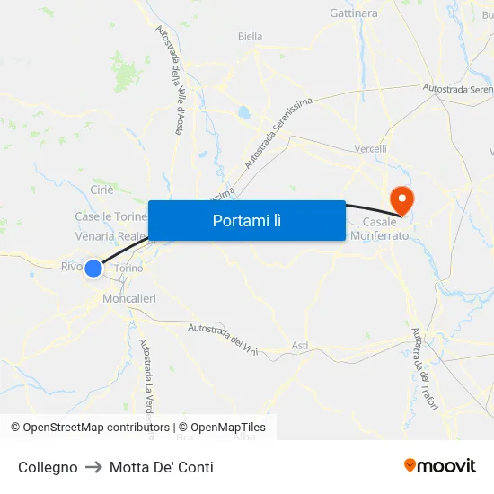 Collegno to Motta De' Conti map