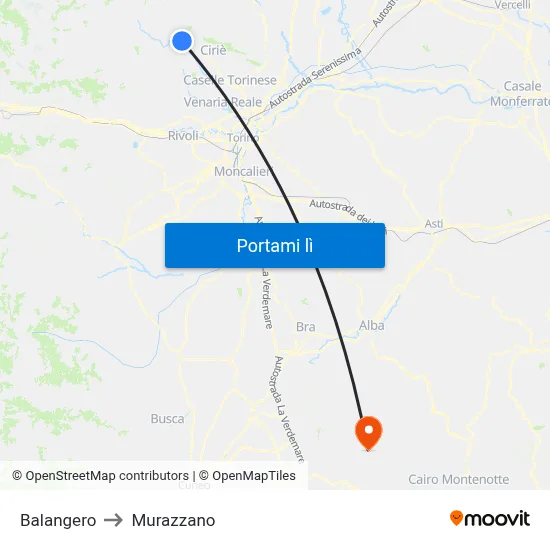 Balangero to Murazzano map
