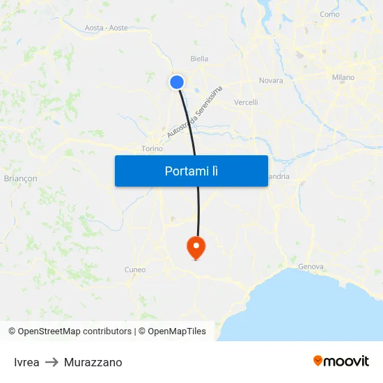 Ivrea to Murazzano map