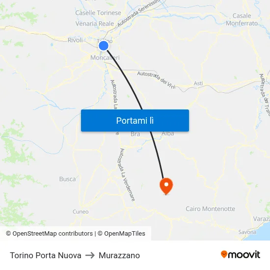 Torino Porta Nuova to Murazzano map