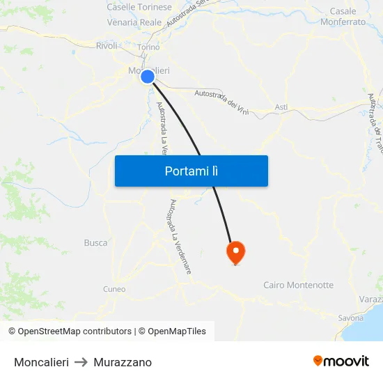 Moncalieri to Murazzano map