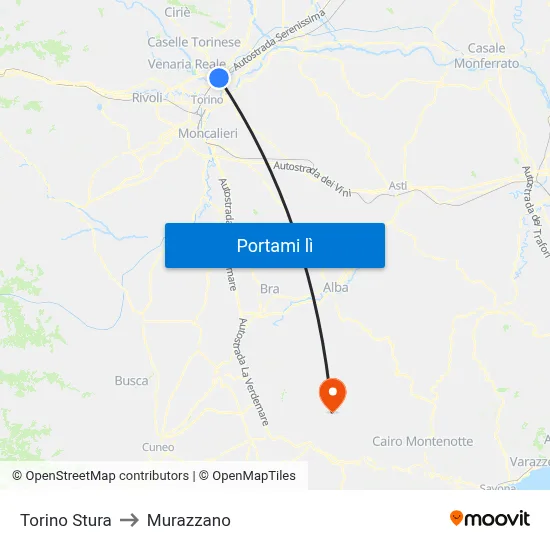 Torino Stura to Murazzano map