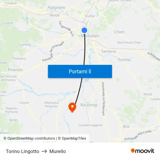 Torino Lingotto to Murello map