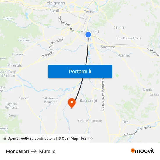 Moncalieri to Murello map