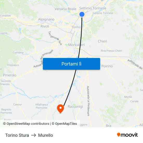 Torino Stura to Murello map