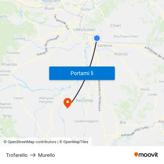 Trofarello to Murello map