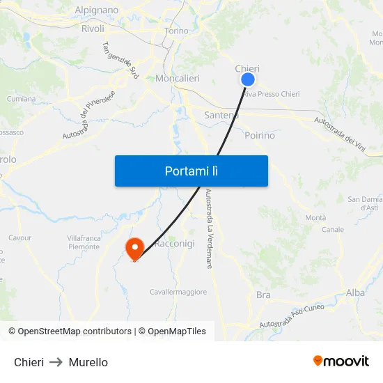Chieri to Murello map