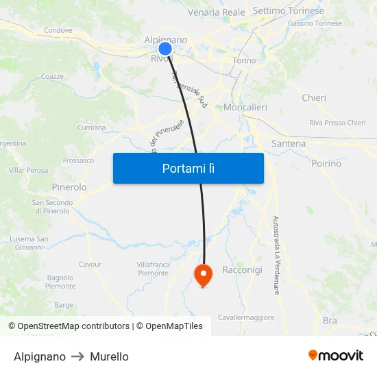 Alpignano to Murello map