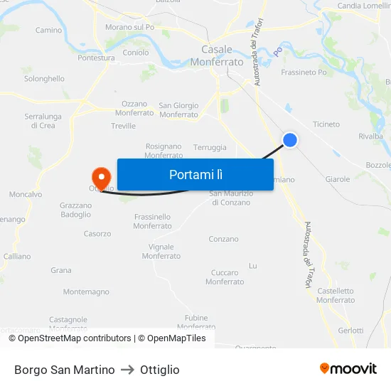 Borgo San Martino to Ottiglio map