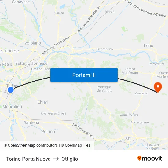 Torino Porta Nuova to Ottiglio map
