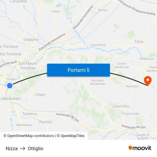 Nizza to Ottiglio map
