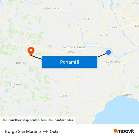 Borgo San Martino to Oulx map