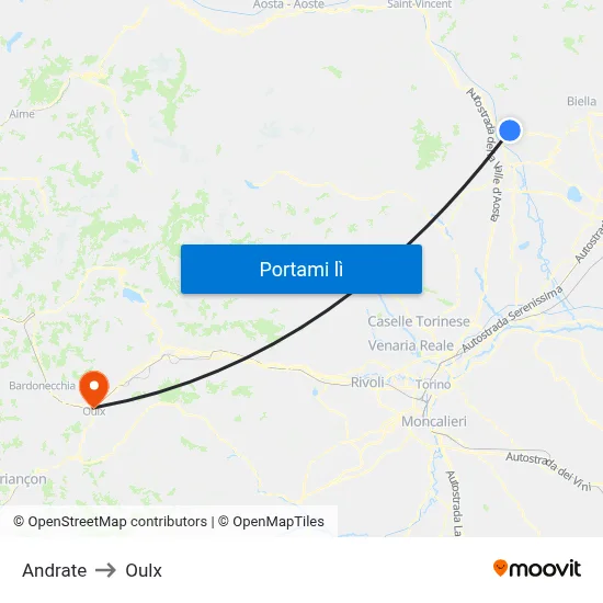 Andrate to Oulx map
