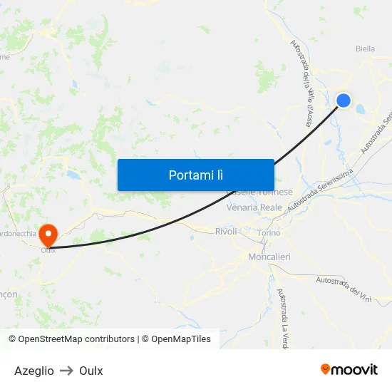 Azeglio to Oulx map