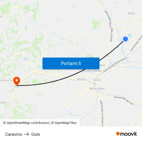 Caravino to Oulx map