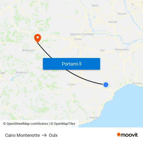 Cairo Montenotte to Oulx map