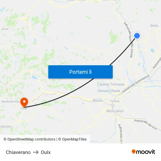 Chiaverano to Oulx map