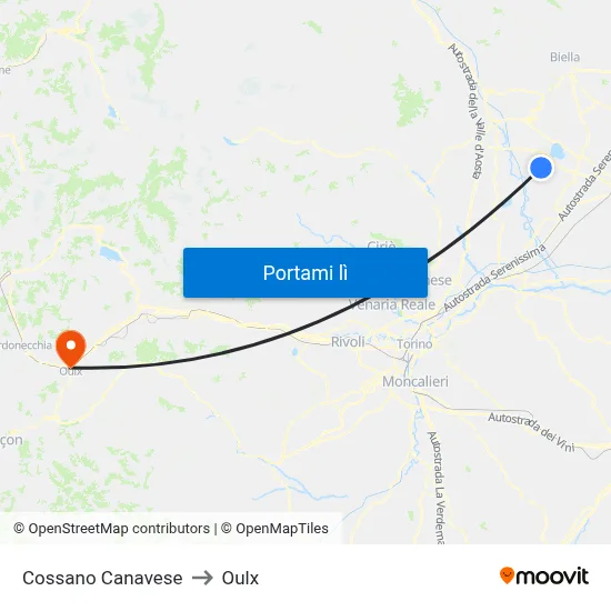 Cossano Canavese to Oulx map