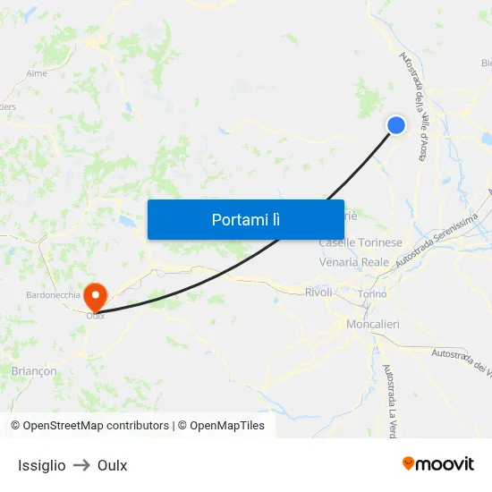 Issiglio to Oulx map