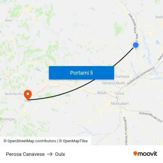 Perosa Canavese to Oulx map
