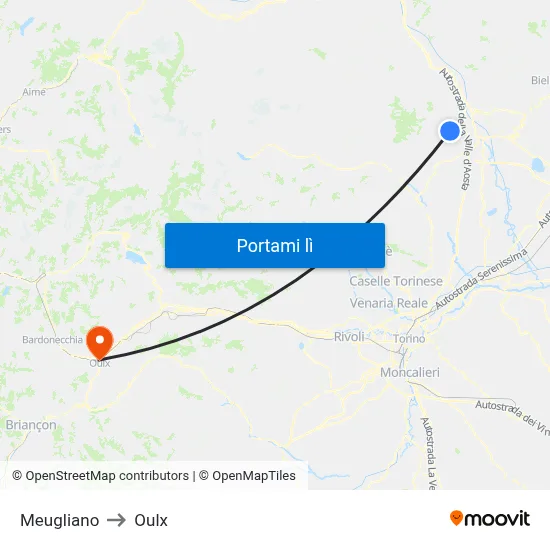 Meugliano to Oulx map