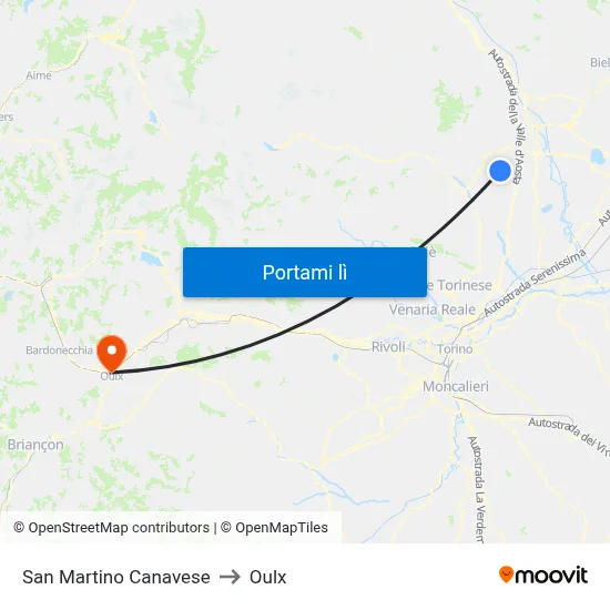 San Martino Canavese to Oulx map