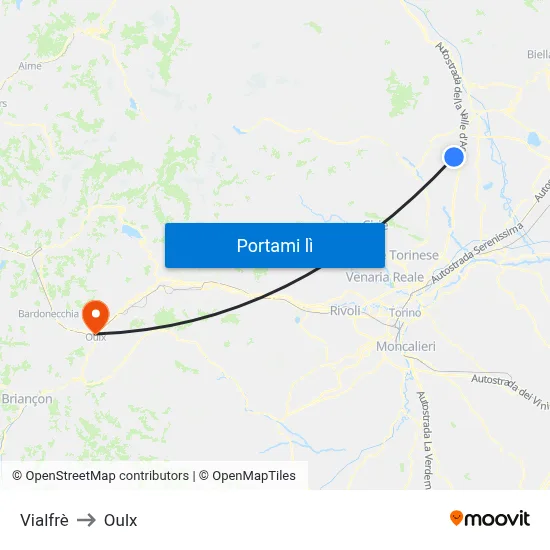 Vialfrè to Oulx map