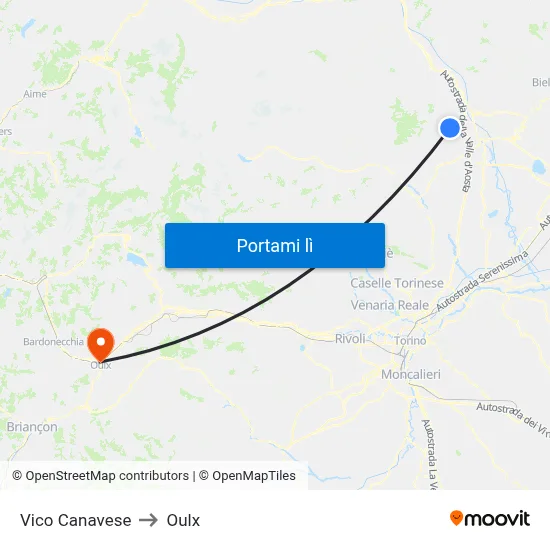 Vico Canavese to Oulx map