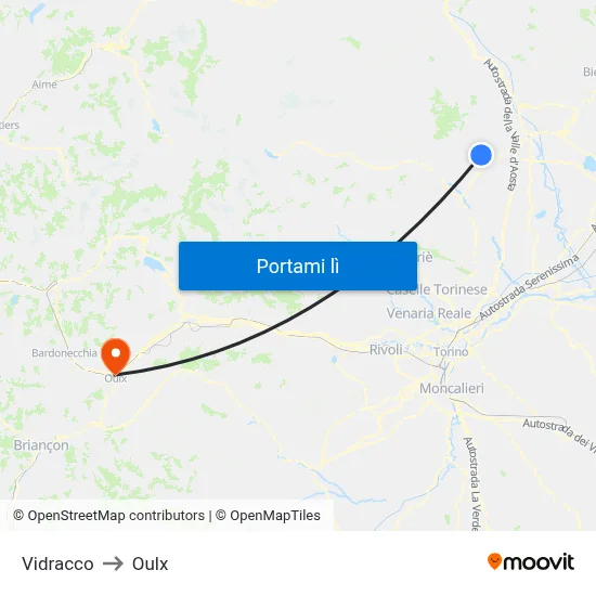 Vidracco to Oulx map