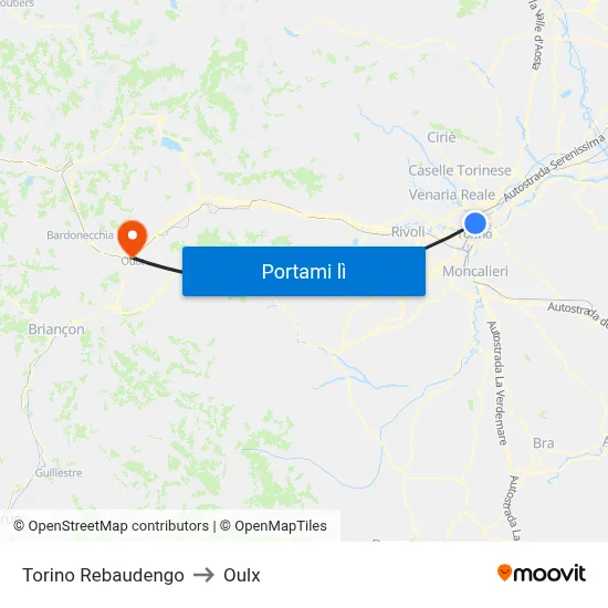 Torino Rebaudengo to Oulx map