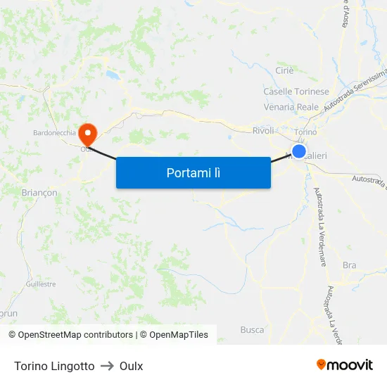 Torino Lingotto to Oulx map