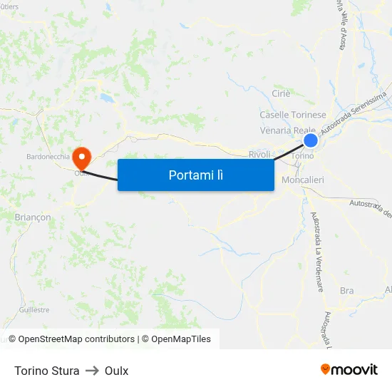 Torino Stura to Oulx map