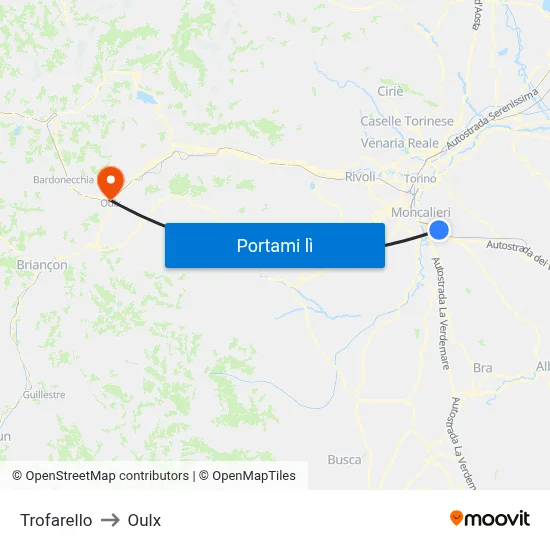 Trofarello to Oulx map